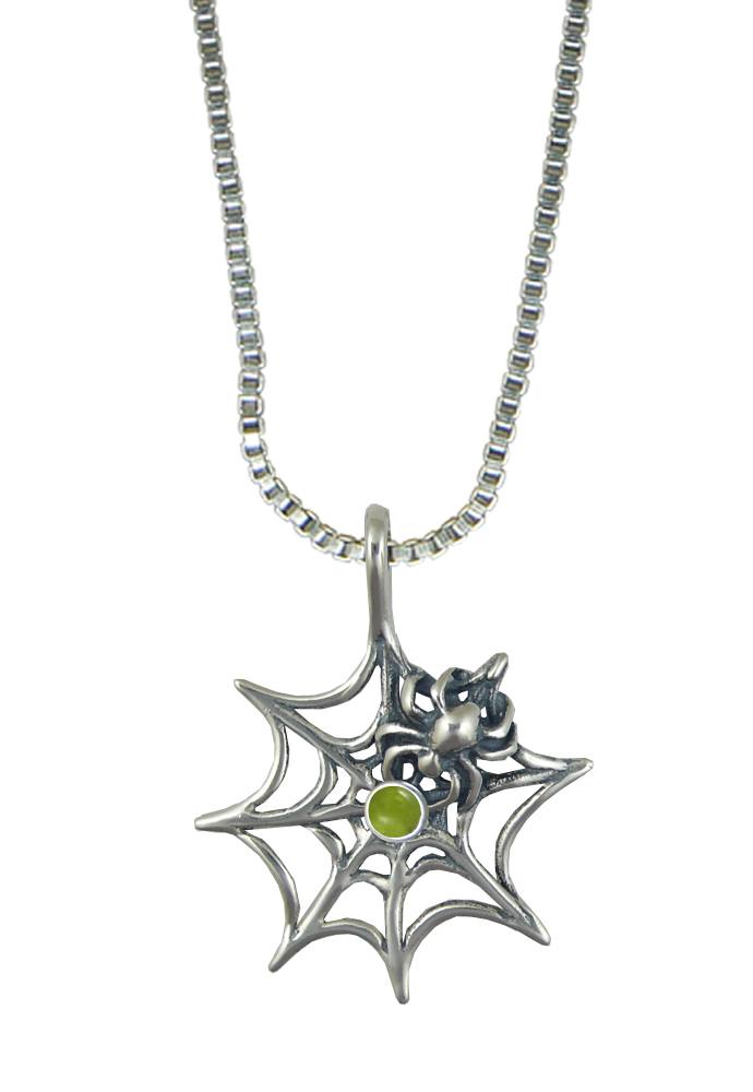 Sterling Silver Little Spider Weaving Pendant With Peridot